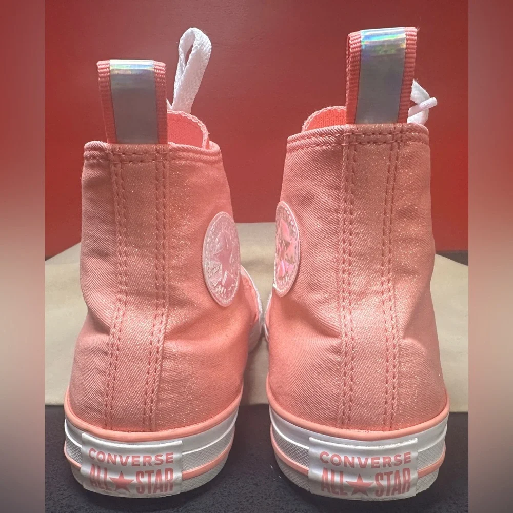 Converse All Star Chuck Taylor Pink/Coral Shimmer High Top Sneakers Big Kid Sz 6